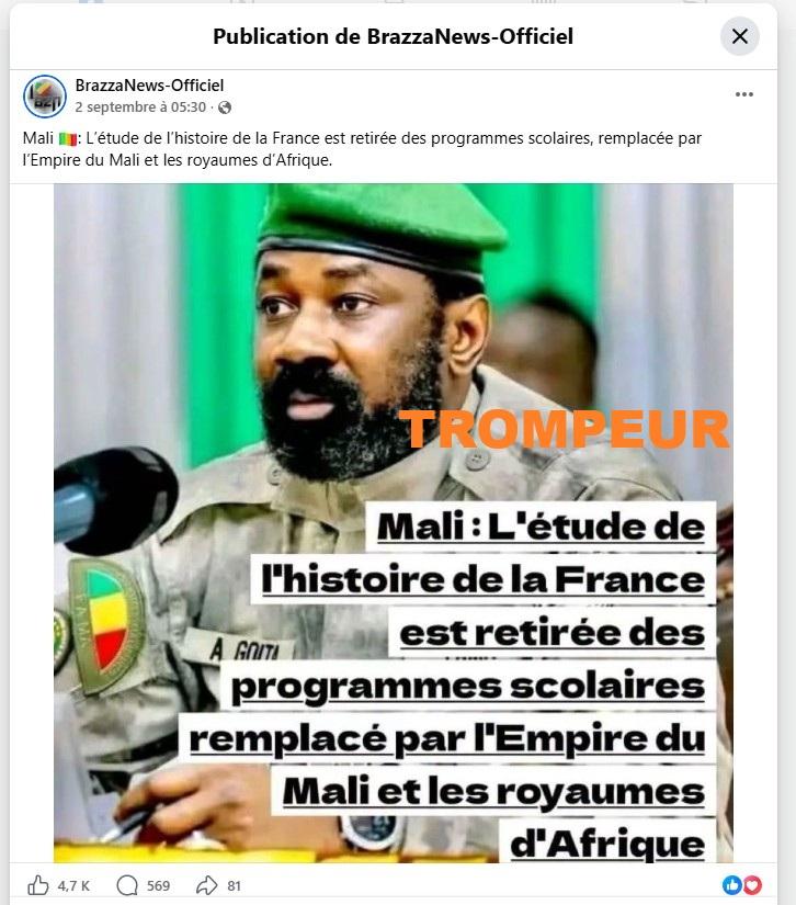 Capture d'écran Facebook effectuée le 18 septembre 2026